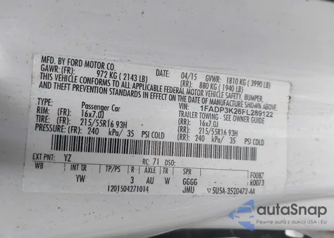 2015 Ford Focus Se из США, поврежденный, VIN 1FADP3K26FL289122